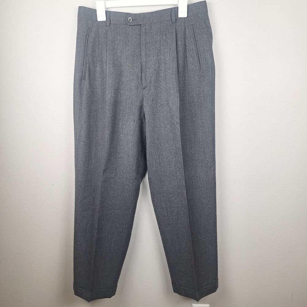 Zanella Duncan Mens Pleated Cuffed Wool Dress Pants Italy Charcoal 34W 34x30.5